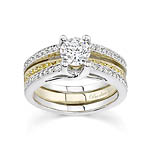Two tone engagement set with white and yellow diamonds