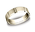 This 6mm comfort-fit satin-finished carved design band features strong vertical grooves along the center f...