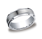 This unique Argentium Silver 7mm comfort-fit band features a fashionable satin-finished center with milgra...