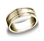 This incredible 8mm comfort-fit satin-finished carved design band features two high polished parallel cente...