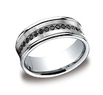 This unique 7.5mm comfort-fit concave pave set diamond band features 16 black round ideal-cut diamonds and...