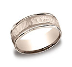 This 8mm comfort-fit carved design band features a hammered-finished center with a milgrain pattern along t...
