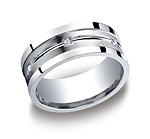 This elegant Argentium Silver 9mm comfort-fit pave set band features a satin-finished center and six round...