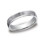 This remarkable Platinum 4mm comfort-fit bezel set eternity band features a satin-finished and 8 round idea...