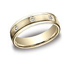 This remarkable 6mm comfort-fit bezel set eternity band features a satin-finished and 8 round ideal-cut dia...