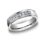 This beautiful Platinum 6mm comfort-fit channel set diamond band features a high polished round edge that ...