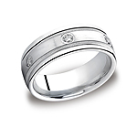 This elegant Palladium 8mm comfort-fit bezel set eternity band features a satin-finished center with six ro...