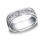 This beautiful Palladium 8mm comfort-fit channel set eternity diamond band features a strong high polished ...