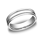 This Platinum 6mm comfort-fit carved design band features a high polished finish with milgrain and a round...