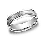 This Platinum 6mm comfort-fit carved design band features a satin-finished center with milgrain and a high ...