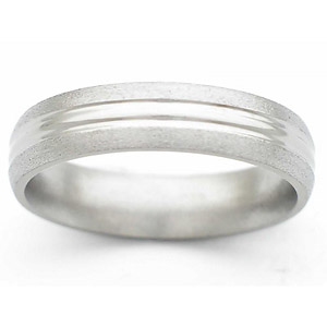 5MM DOMED TITANIUM BAND WITH ANOTHER DOME IN CENTER. POLISHED CENTER WITH STONE EDGES.