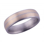 6MM DOMED TITANIUM BAND WITH (2)2MM 14K YELLOW GOLD INLAYS IN A SATIN FINIS...