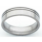6MM FLAT TITANIUM BAND WITH (2).5MM OFF CENTER GROOVES IN A SATIN FINIS...