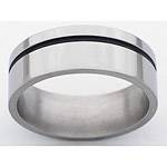 8MM FLAT TITANIUM BAND WITH(1)1MM OFF CENTER ANTIQUED GROOVE IN A POLISH...