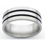 8MM FLAT TITANIUM BAND WITH(2)1MM ANTIQUED GROOVES IN A SATIN FINISH.