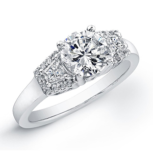 18k White Gold Modern Three Stone Diamond Semi Mount