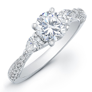 14k White Gold Three Stone Pear Shape Semi Mount