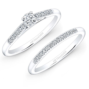 14k White Gold 1/5ct Center White Diamond Pave Bridal Set