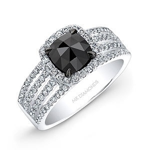 14k White Gold Rose Cut Black Diamond Center Engagement Ring Bridal Set