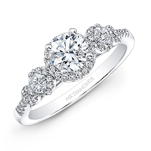 14k White Gold Diamond Side stone Diamond Halo Engagement Ring