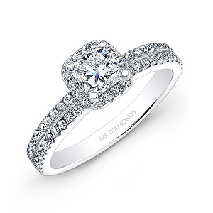 18k White Gold Square Diamond Halo Engagement Ring