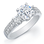 14k White Gold Three Stone Diamond Semi Mount
