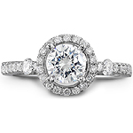 14k White Gold Halo Engagement Ring Set With Side Stones