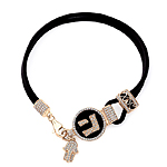 14k Rose Gold Diamond Hebrew Letter Hand of God Leather Bracelet