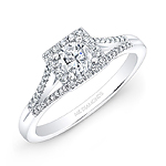 14k White Gold Split Shank Square Halo Diamond Engagment Ring