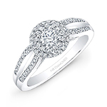 14k White Gold Double Diamond Halo Split Shank Engagement Ring