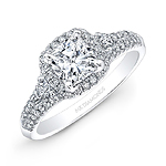 14k White Gold Diamond Halo Diamond Side Stone Engagement Ring