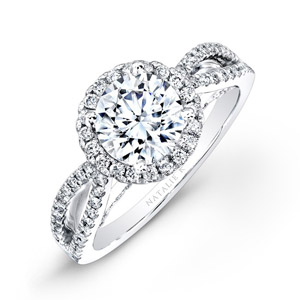 18k White Gold Split Shank Halo Diamond Engagement Ring