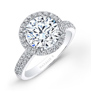 18k White Gold Pave Halo Diamond Engagement Ring