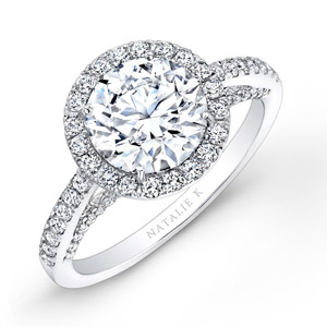 18k White Gold Pave Diamond Halo Engagement Ring