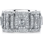 14k White Gold Pave Bezel Asscher Diamond Fashion Ring