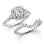 18k White Gold Pave Prong Halo Diamond Bridal Set