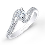 14k White Gold Split Swirl Shank Prong Diamond Engagement Ring