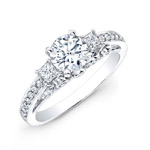14k White Gold Pave Prong and Bezel Round Diamond Engagement Ring with Side Stones