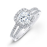 14k White Gold Split Shank Square Halo Diamond Engagement Ring