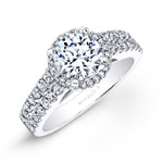 14k White Gold Prong Two Row Halo White Diamond Engagement Ring