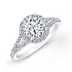 18k White Gold Split Shank Prong Halo White Diamond Engagement Ring
