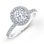 18k White Gold Pave Halo Diamond Engagement Ring
