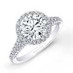 18k White Gold Pave Diamond Halo Engagement Ring