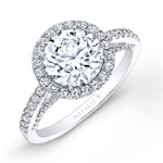 18k White Gold Pave Diamond Halo Engagement Ring