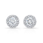 18k White Gold Prong Halo Diamond Stud Earrings