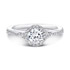14k White Gold Three Stone Diamond Halo Engagement Semi Mount